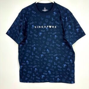 Disney Adult Large Graphic T-Shirt Navy Blue Mickey Loves Singapore Short Slv